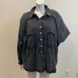 POL Oversized Black Denim Jean Shacket Button Down Shirt